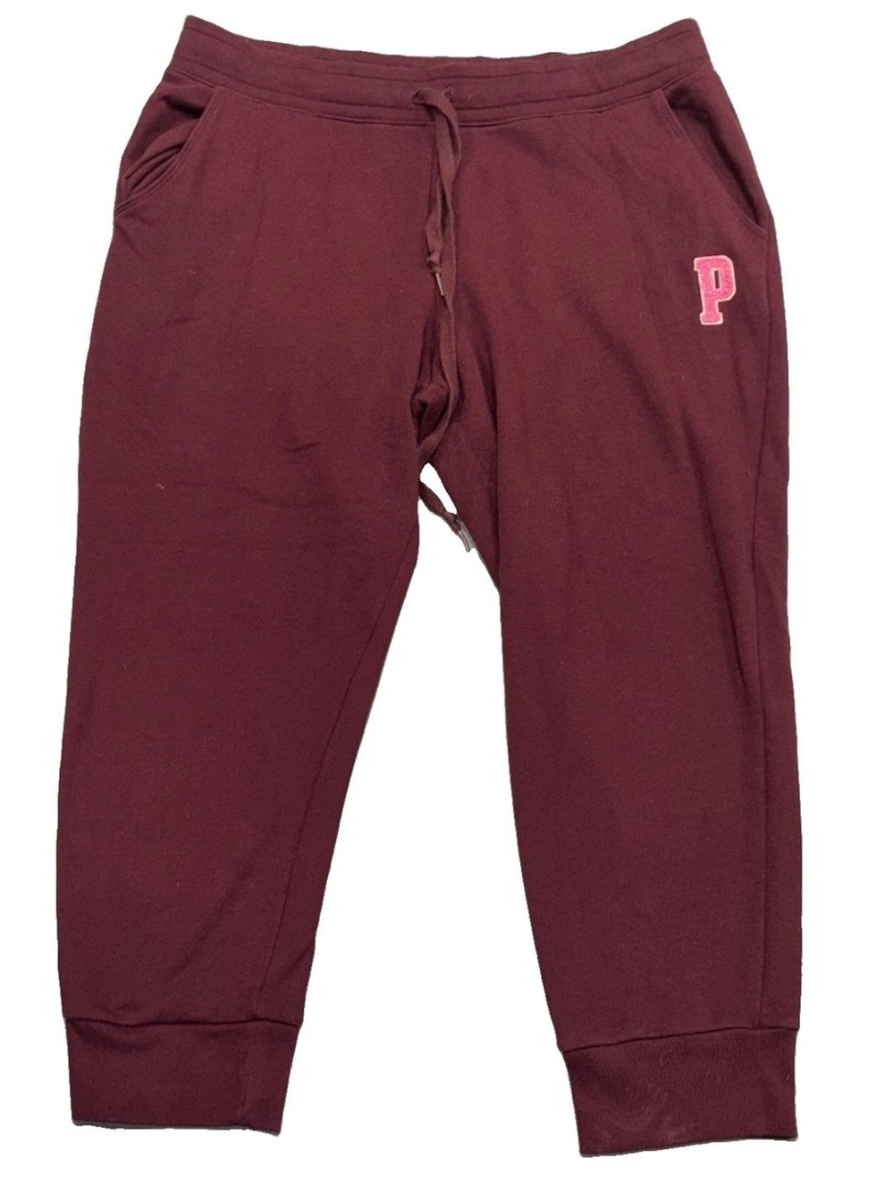 Pink Victoria’s Secret Y2K Logo Cropped Sweat Pants Draw String Burgundy SZ.XL